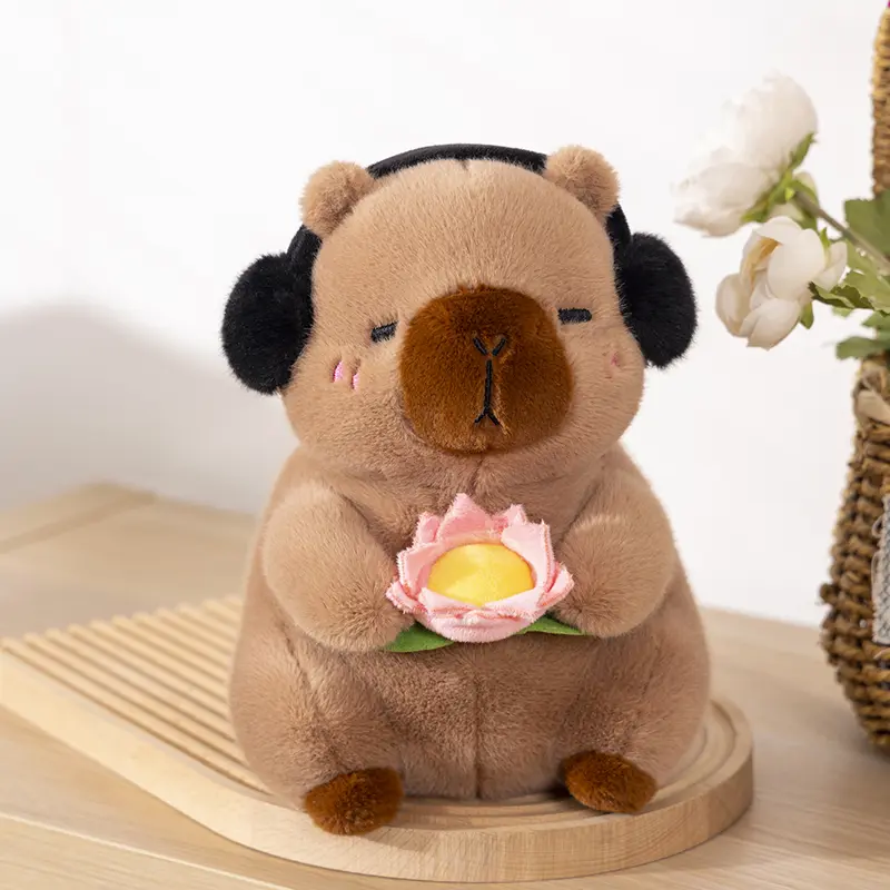 1 Piece New Cute Capybara Plush Toy Stufed Animals Capybara Soft Doll Hold Flower Kids Toys Birthday Gift