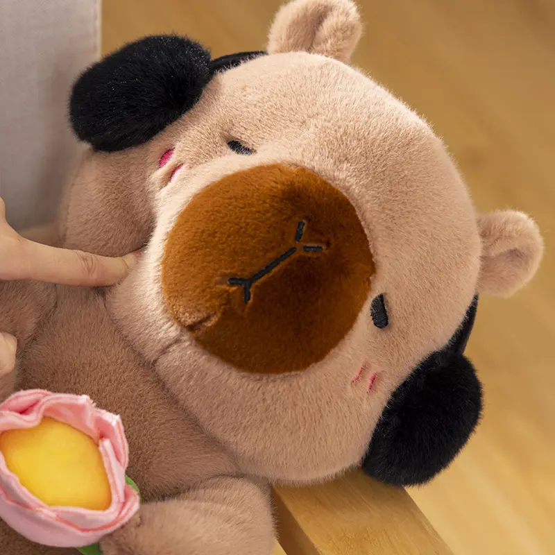 1 Piece New Cute Capybara Plush Toy Stufed Animals Capybara Soft Doll Hold Flower Kids Toys Birthday Gift