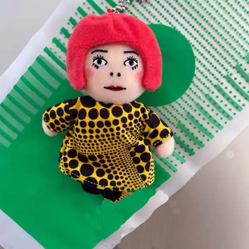 10cm Yayoi Kusama humanoid Polka-dot No face Man keychain bag hanging decoration plush toy pendant