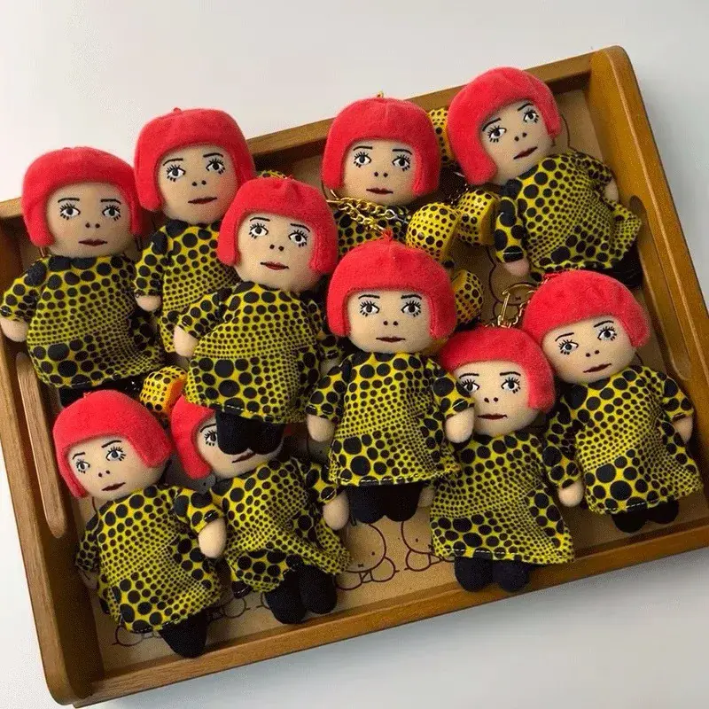 10cm Yayoi Kusama humanoid Polka-dot No face Man keychain bag hanging decoration plush toy pendant