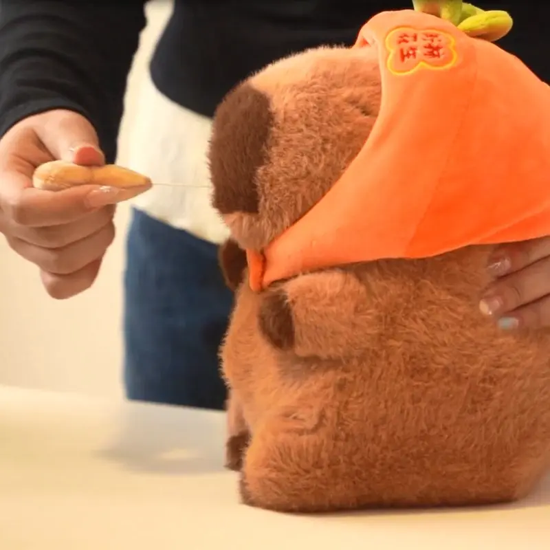 Creative Capybara Carrying Food Series Bread Bagel Persimmon Head Cover Pull String Intresting Plush Aniaml Pillow