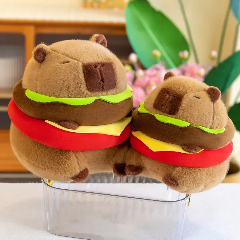 New Cute Hamburger Capybara Plush Stuffed Toy Simulation Animal Doll Soft Children's Toy Birthday Gift Kawaii Room Decoration