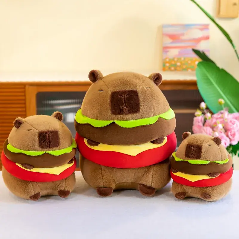 New Cute Hamburger Capybara Plush Stuffed Toy Simulation Animal Doll Soft Children's Toy Birthday Gift Kawaii Room Decoration