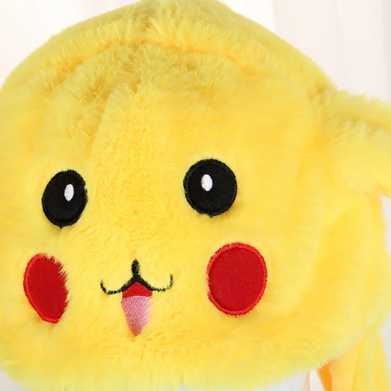 Kawaii Pokemon Pikachu Plush Hat Cartoon Pikachu Bunny Ears Hat Flashing Ear Moveable Plush Doll Creative Birthday Gift