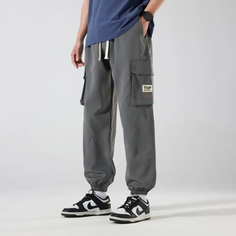 Men's Cargo - Style Drawstring Trousers Multiple Pockets Elastic Waistband Ideal for Functional and Fashionable Wear