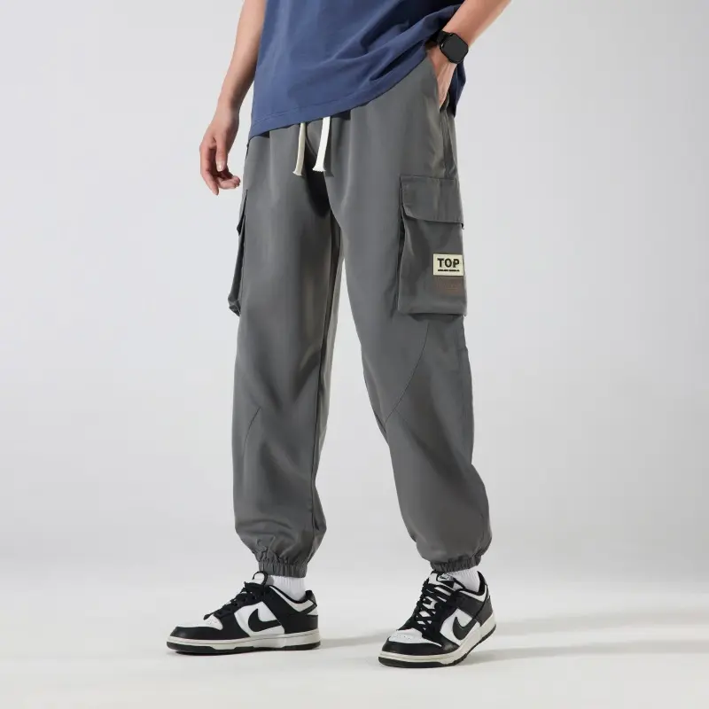 Men's Cargo - Style Drawstring Trousers Multiple Pockets Elastic Waistband Ideal for Functional and Fashionable Wear