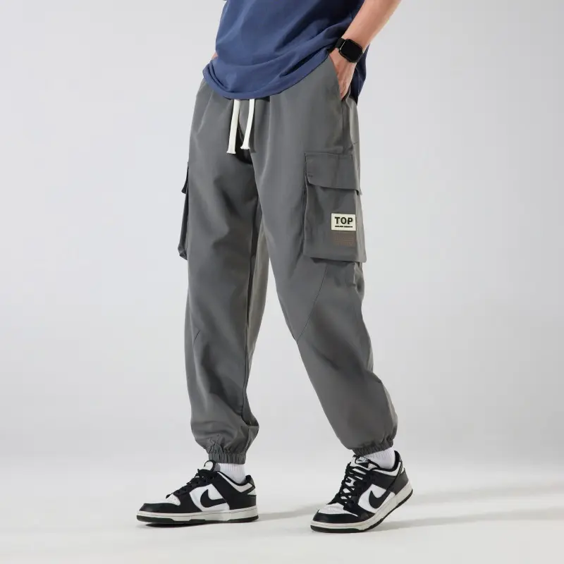 Men's Cargo - Style Drawstring Trousers Multiple Pockets Elastic Waistband Ideal for Functional and Fashionable Wear