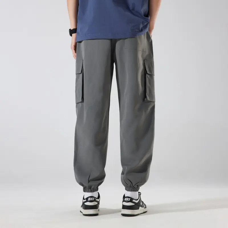 Men's Cargo - Style Drawstring Trousers Multiple Pockets Elastic Waistband Ideal for Functional and Fashionable Wear