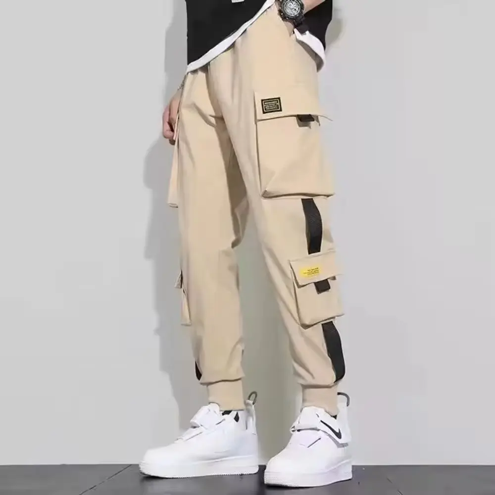 Men's Casual Loose Fit Multi-Pocket Sport Fry Street Jogger Pants Spring And Summer Premier Drawstring Fitness Trousers