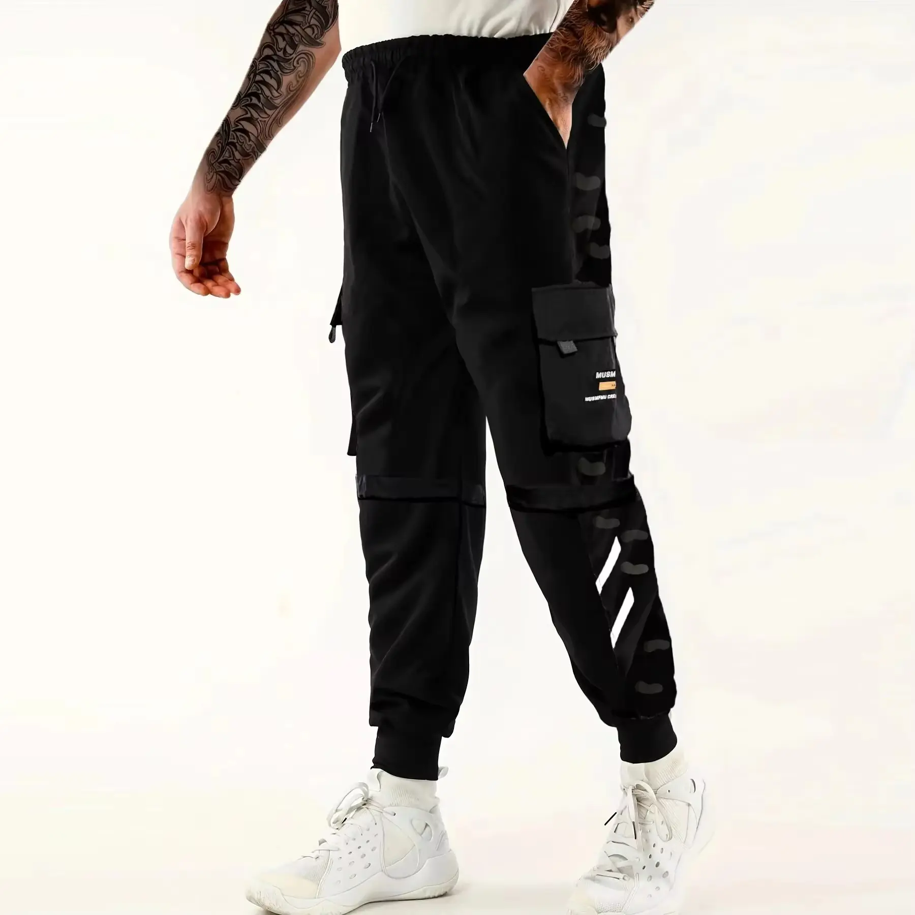 Men's Casual Loose Fit Multi-Pocket Sport Fry Street Jogger Pants Spring And Summer Premier Drawstring Fitness Trousers