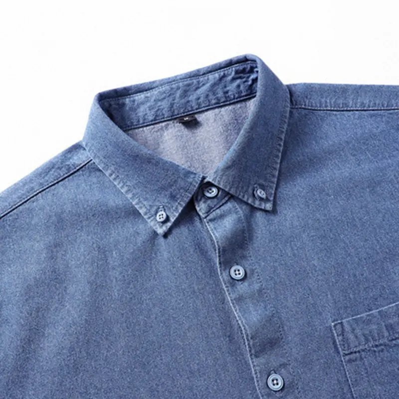 Spring And Summer New Simple Polo Collar Men's Denim Short-Sleeved Shirt Comfortable Thin Loose Casual Thin Section Shirt