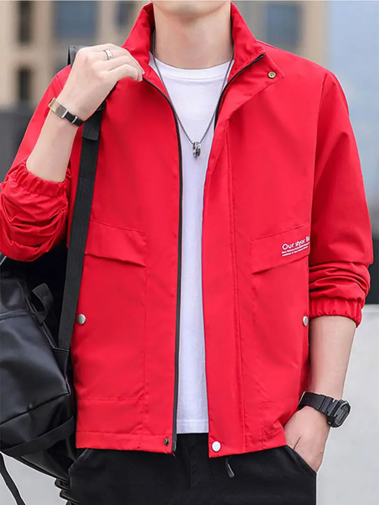 Spring And Autumn New Large Size Men's Casual Jacket Collar Long-Sleeved Letters Printed Zip Windbreaker Fashion Men's Clothing
