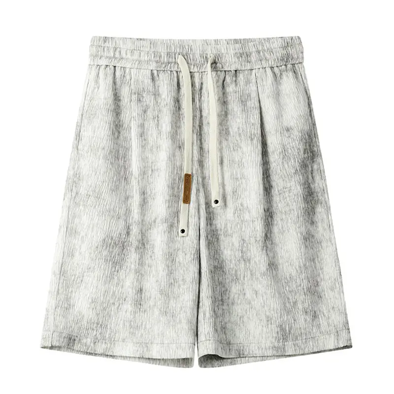 Men's Summer Tie-Dye Cool Ice Silk Draped Casual Straight Large Size Shorts Trendy and Fashionable for Beach Trips and Outings