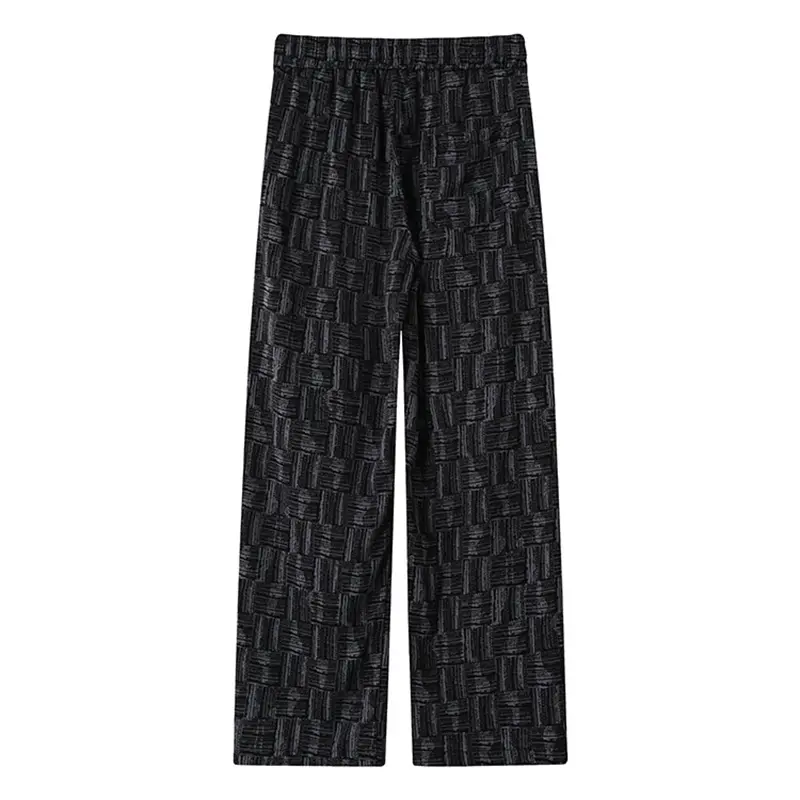 Men's four seasons trend of solid color pants fashion casual versatile drawstring plaid striped loose for travel