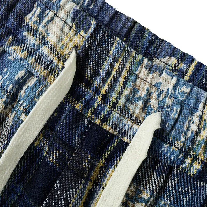 Men's summer plaid drawstring elastic waist large size trend fashion casual shorts suitable for beach sun and out shopping