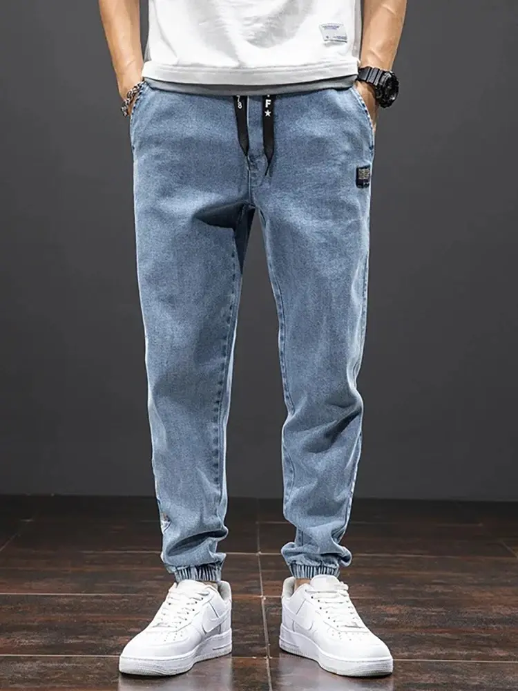 Men's Spring Summer Slim-Fit Street Jeans Loose Waist Casual Pants Trend Everything Solid Color Plus Size 6xl 7xl 8xl