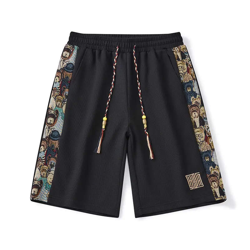 Summer Fashion New Men's Five Pants Drawstring Elastic Waist Beautifully Embroidered Shorts Loose Breathable Men's Clothing