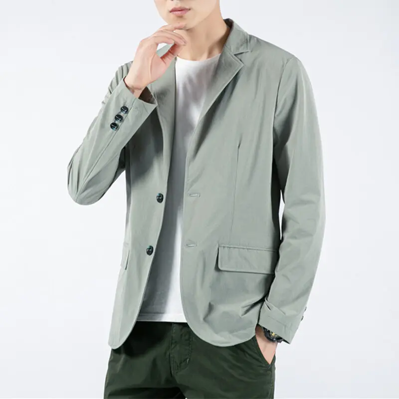 Spring And Summer New Men's Fashion Suit Pure Color Cotton Elastic Casual Jacket Lapel Single-Breasted Hundred Men's Clothing