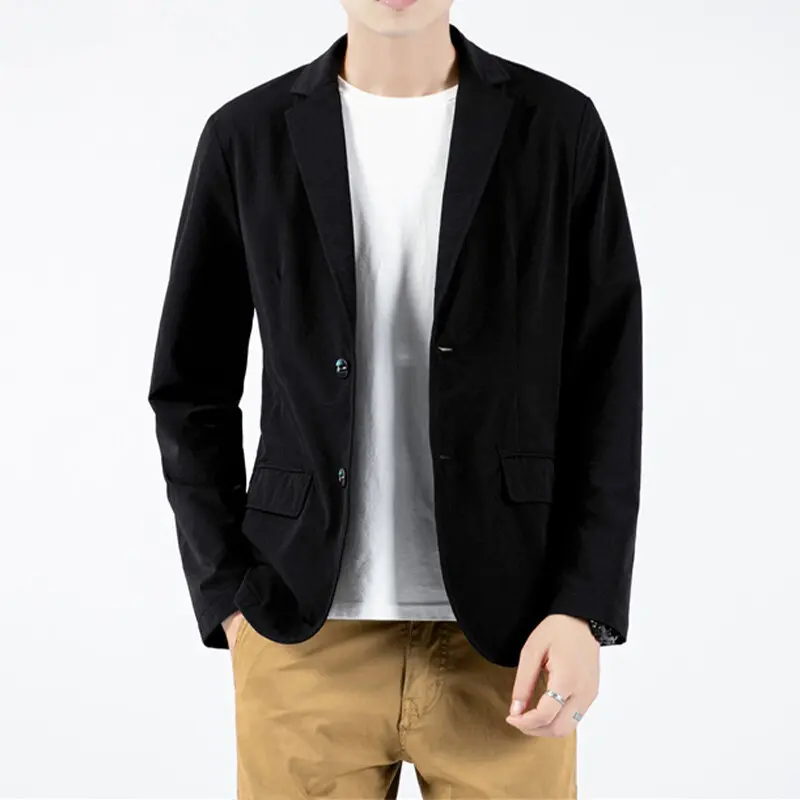 Spring And Summer New Men's Fashion Suit Pure Color Cotton Elastic Casual Jacket Lapel Single-Breasted Hundred Men's Clothing