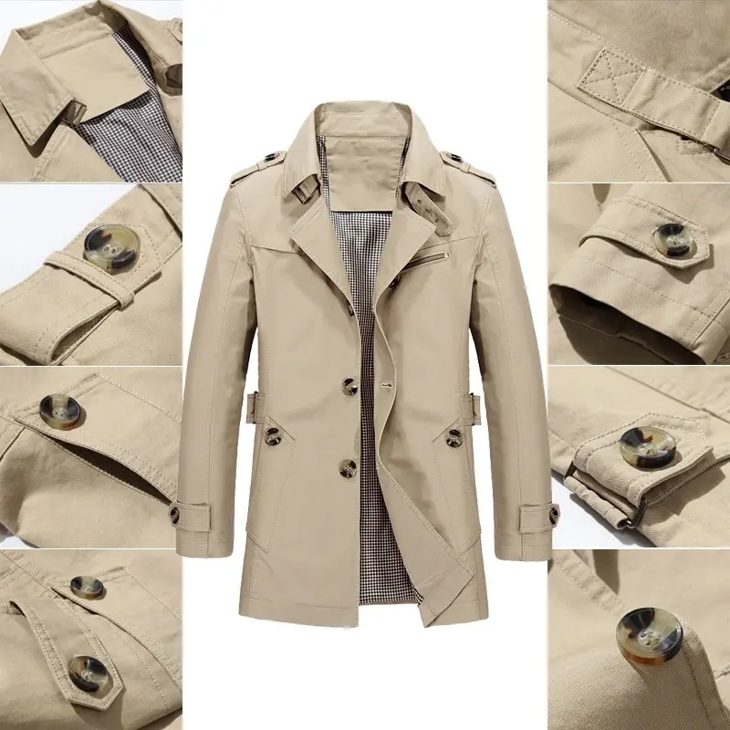 Men's Business Windbreaker Long Jackets Pure Cotton Trench Coats Casual 2023 Spring Fall Winter Fashion Suit Streetwear Blazers