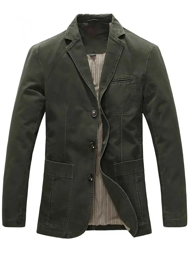 Spring And Autumn Men's Business Casual Suit Jacket Pure Color Simple Military Multi-Pocket 100% Cotton Jacket Fashion Casual