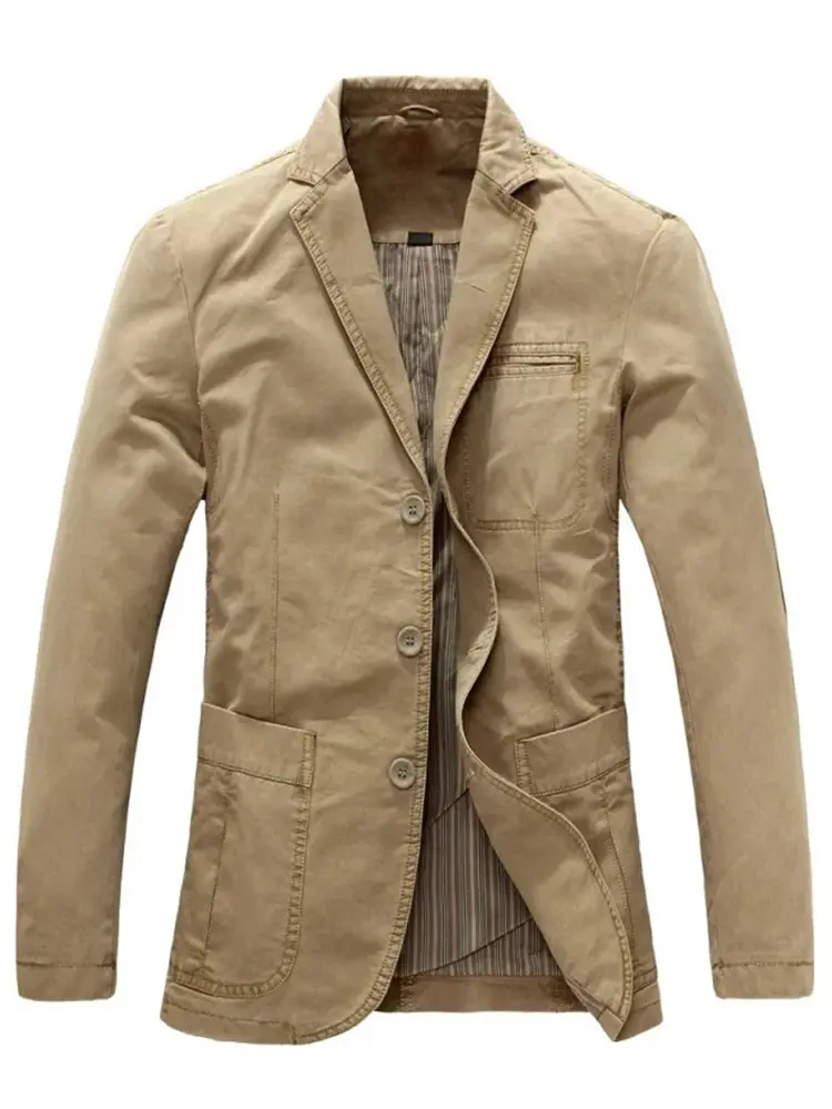 Spring And Autumn Men's Business Casual Suit Jacket Pure Color Simple Military Multi-Pocket 100% Cotton Jacket Fashion Casual