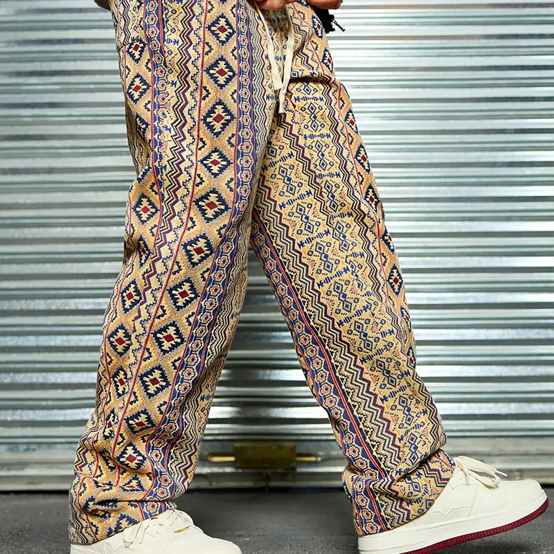 TRAF Men's Stylish Bohemian Patterned Pants - Perfect for Casual Outings and Festivals - Comfortable Fit with Elastic Waistband