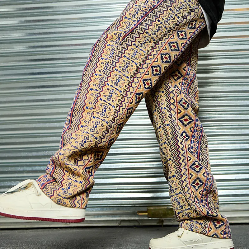TRAF Men's Stylish Bohemian Patterned Pants - Perfect for Casual Outings and Festivals - Comfortable Fit with Elastic Waistband