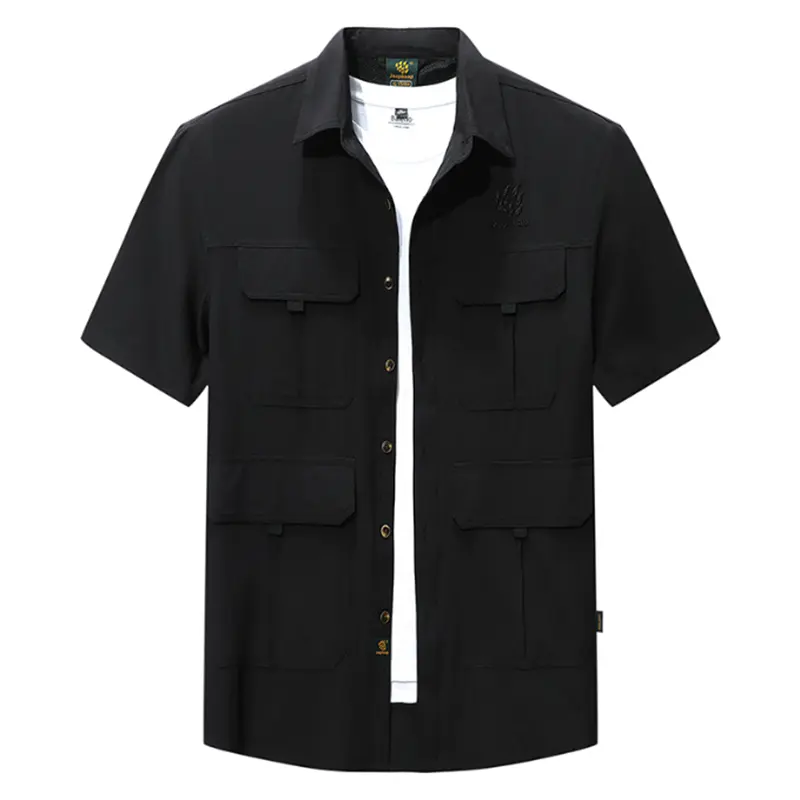 Summer New Men's Short-Sleeved Shirt Solid Color Breathable Work Tops Fashion Quick-Drying Multi-Pocket Men's Clothing