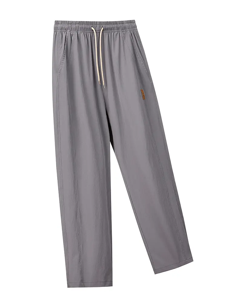 Men's new summer thin ice silk pants casual fashion solid color versatile suitable for outdoor sports running and traveling