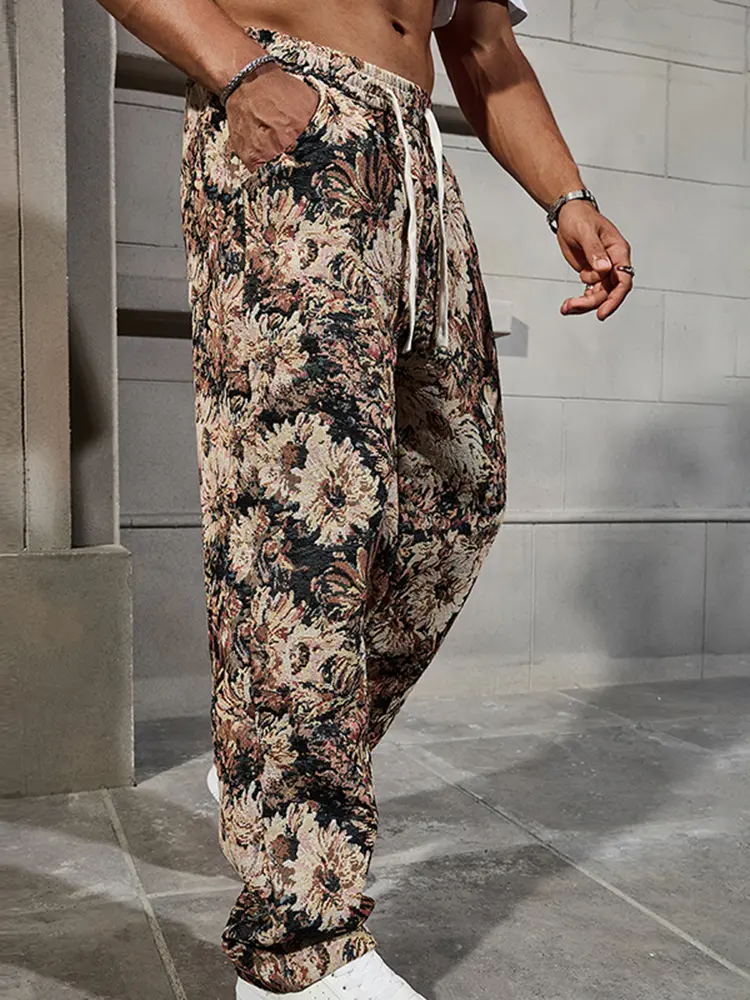 2025 Spring And Summer New Men's Wide-Legged Printed Pants Fashion Retro Street Shooting Pants High Quality Men's Clothing