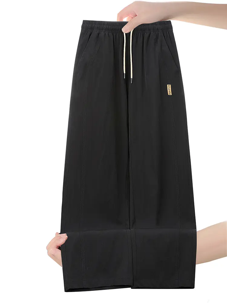 Men's new summer thin ice silk pants casual fashion solid color versatile suitable for outdoor sports running and traveling