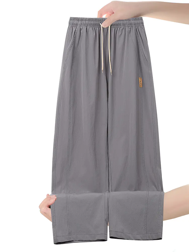 Men's new summer thin ice silk pants casual fashion solid color versatile suitable for outdoor sports running and traveling