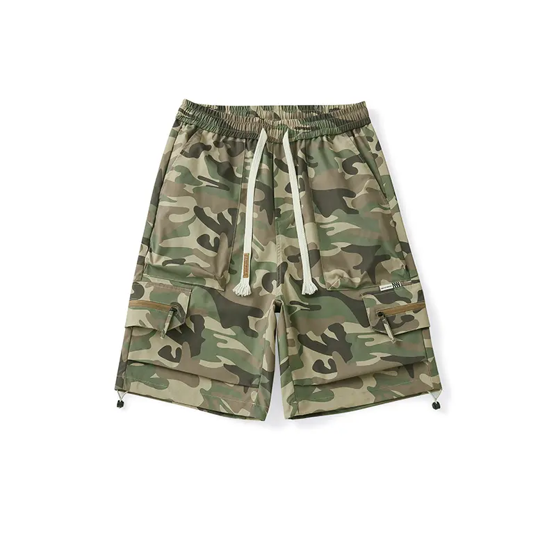 TRAF Summer New Men's Fashion Casual Shorts Camouflage Large Pockets Drawstring Five Pants Loose Trend Plus Size Men's Clothing