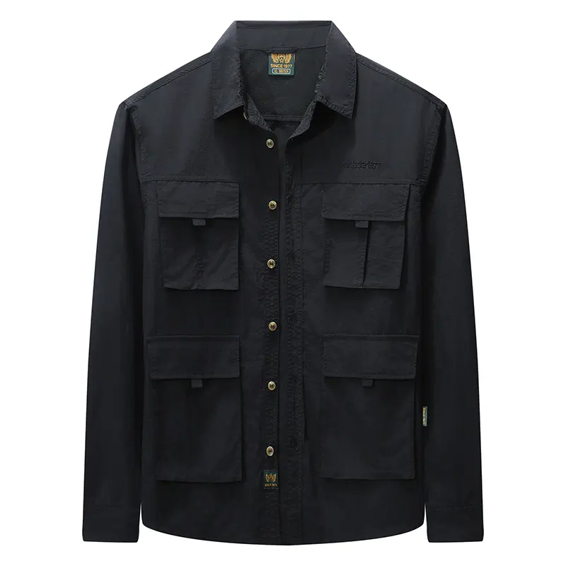 Men's Casual Light Jacket Outdoor Camping Military Tactical Four-Pocket Lapel Shirt New Casual Long-Sleeved Coat