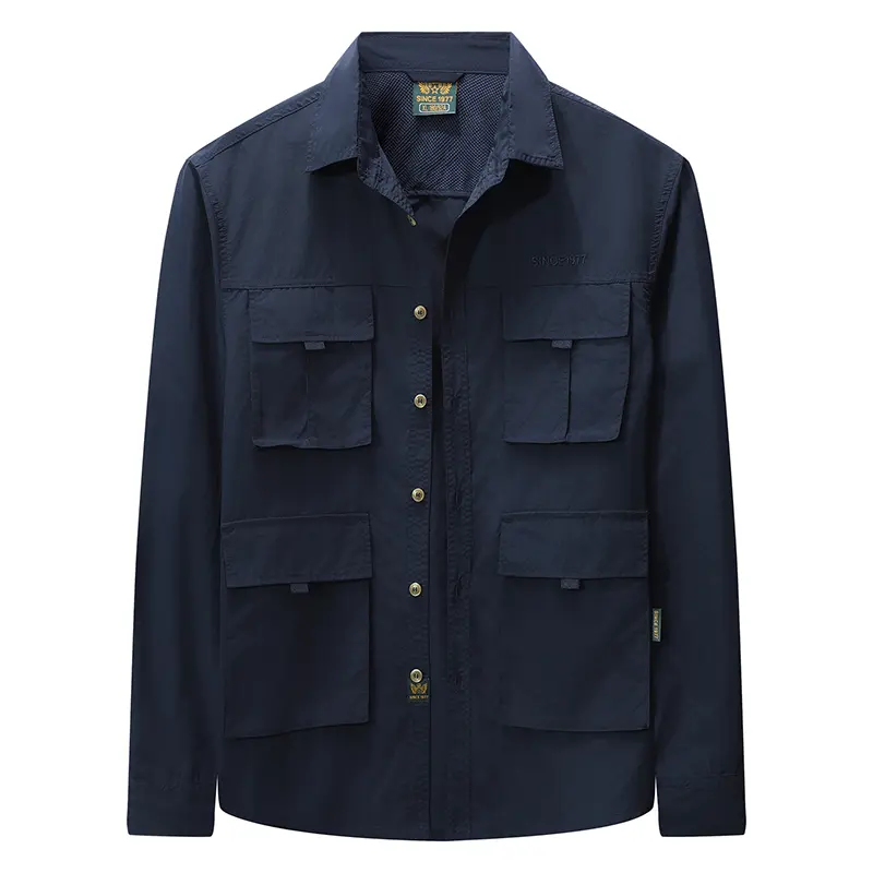 Men's Casual Light Jacket Outdoor Camping Military Tactical Four-Pocket Lapel Shirt New Casual Long-Sleeved Coat