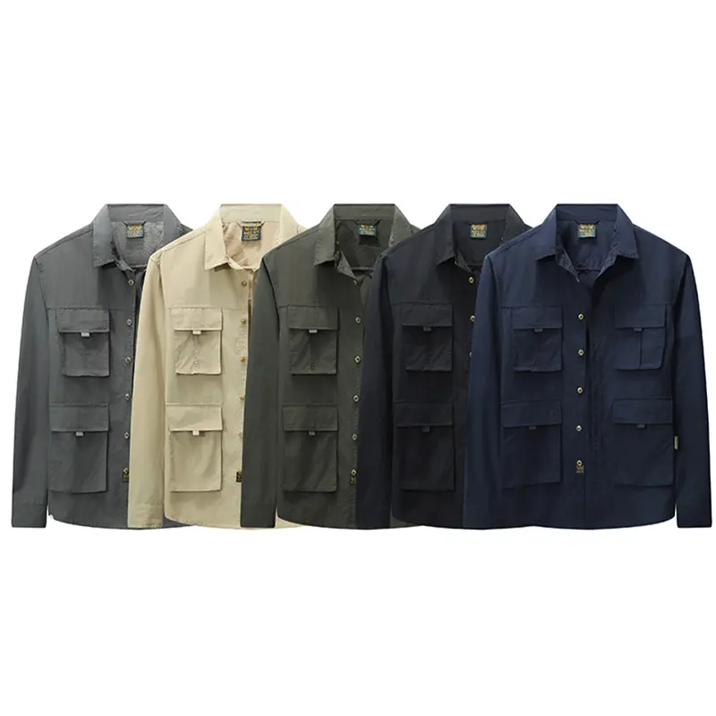 Men's Casual Light Jacket Outdoor Camping Military Tactical Four-Pocket Lapel Shirt New Casual Long-Sleeved Coat