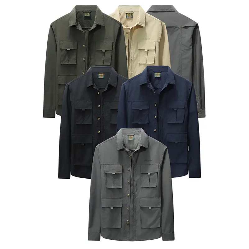 Men's Casual Light Jacket Outdoor Camping Military Tactical Four-Pocket Lapel Shirt New Casual Long-Sleeved Coat
