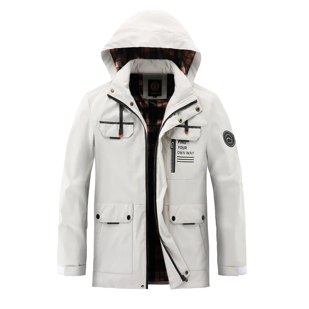 Fashion Men Casual Windbreaker Jacket Hooded Jacket Man Waterproof Outdoor Soft Shell Winter Coat Clothing Warm Fleece Thick