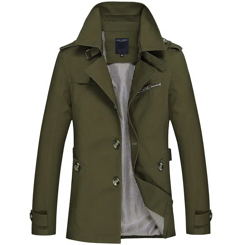 2025 New Men's Fashion Casual Trench Coat Jacket Pure Color Big Yards Long-Sleeved Business Men's Streetwear Jacket