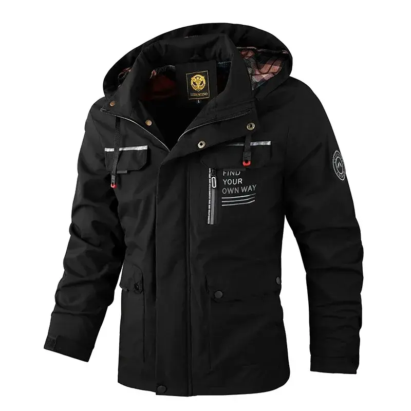 Men's Casual Trend Sports Jogging Soft Shell Jacket Cross-Country Camping Fashion Windproof Waterproof Hoodie Large Size M-6xl
