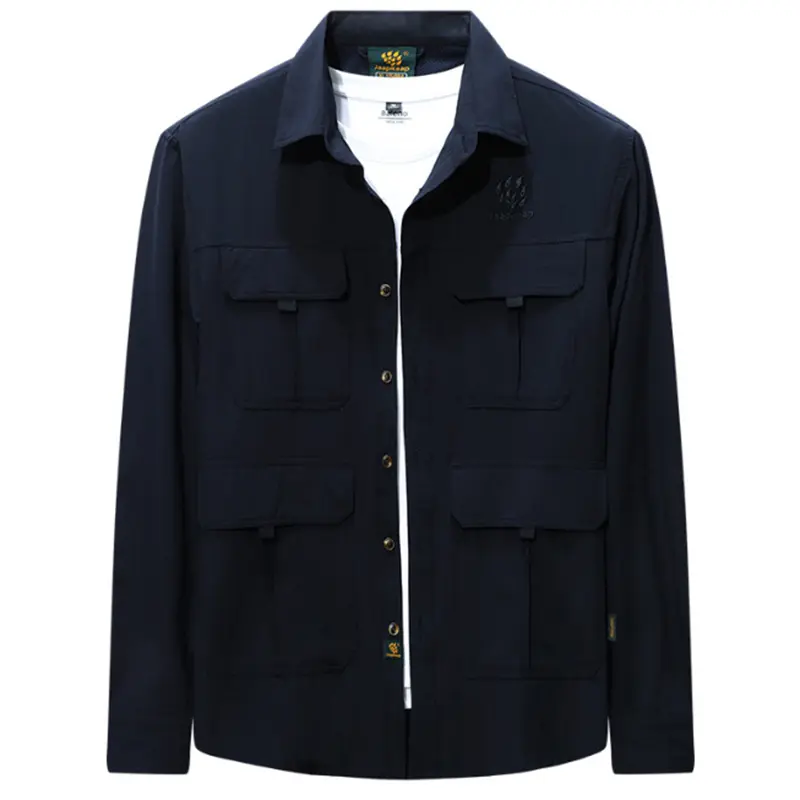 TRAF Spring And Summer New Men's Multi-Pocket Shirt Solid Color Single-Breasted Lapel Top Fashion Casual Office Clothing S-4XL