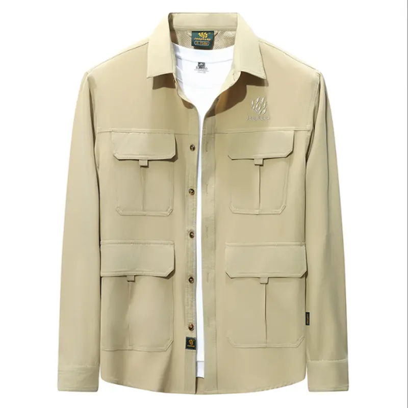 TRAF Spring And Summer New Men's Multi-Pocket Shirt Solid Color Single-Breasted Lapel Top Fashion Casual Office Clothing S-4XL