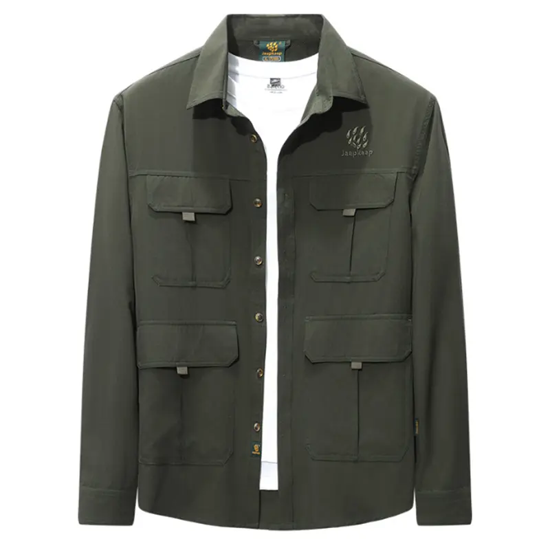 TRAF Spring And Summer New Men's Multi-Pocket Shirt Solid Color Single-Breasted Lapel Top Fashion Casual Office Clothing S-4XL