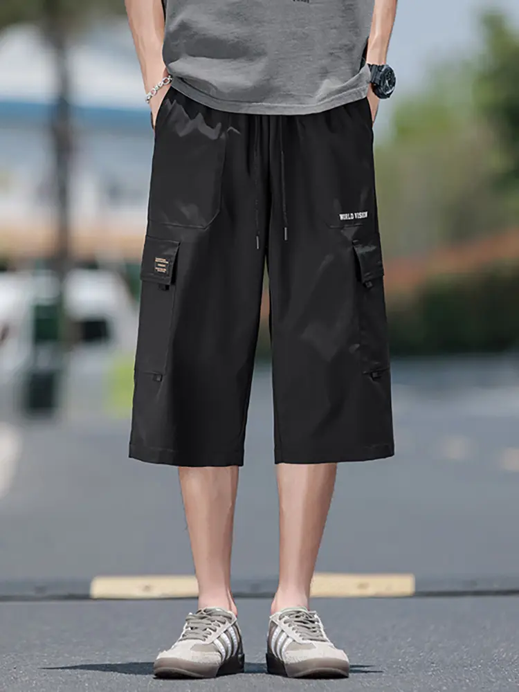 TRAF 2025 new summer men's workwear large size multi-pocket trend of ice silk seven-minute pants outdoor sports casual shorts