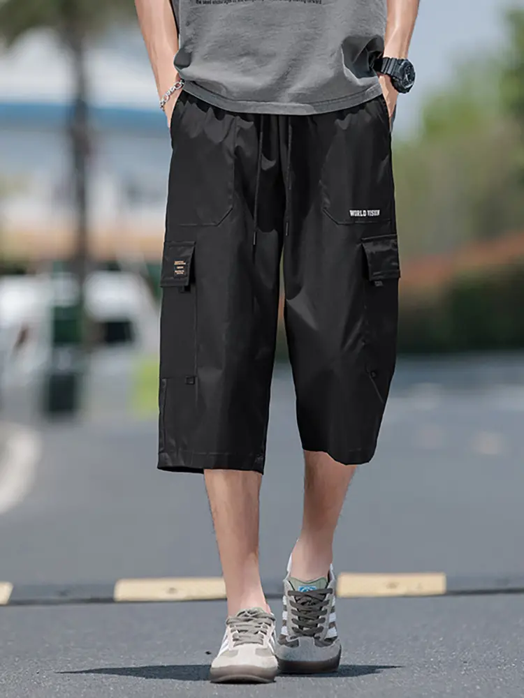 TRAF 2025 new summer men's workwear large size multi-pocket trend of ice silk seven-minute pants outdoor sports casual shorts