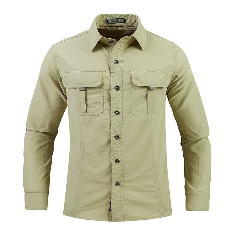 Men's Lightweight Quick-Drying Shirt Tactical Casual Military Long-Sleeved Cargo Shirt Breathable Sport Sunscreen Top T-Shirt
