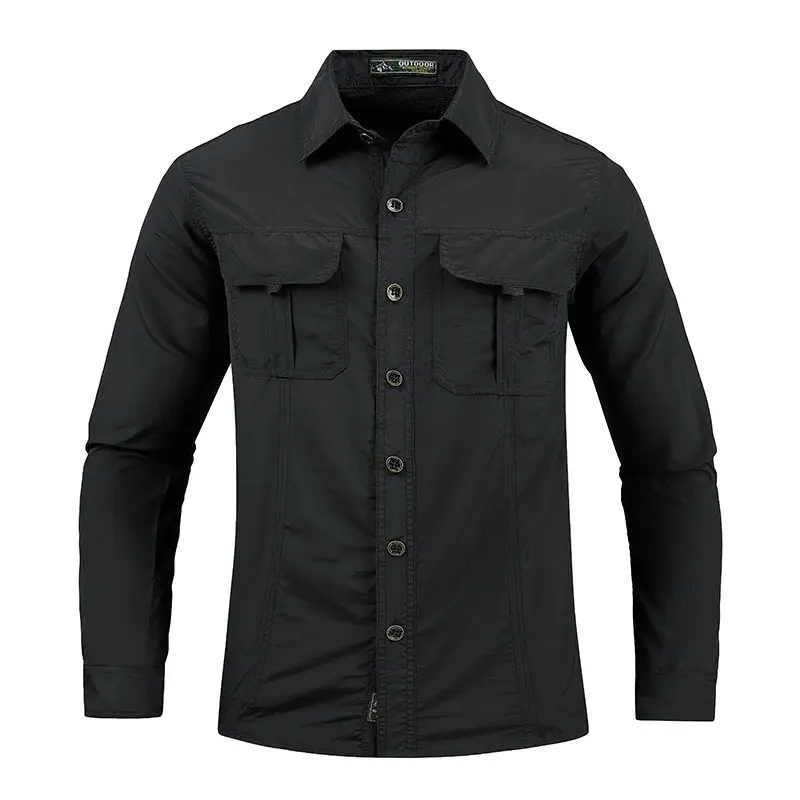 Men's Lightweight Quick-Drying Shirt Tactical Casual Military Long-Sleeved Cargo Shirt Breathable Sport Sunscreen Top T-Shirt