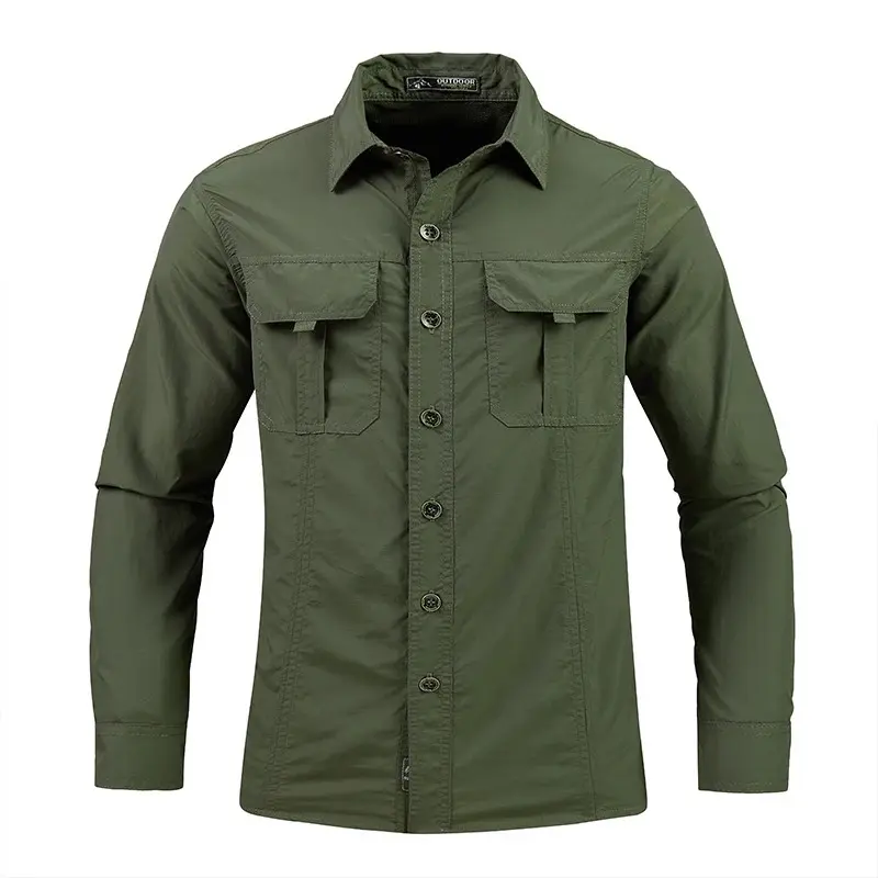 Men's Lightweight Quick-Drying Shirt Tactical Casual Military Long-Sleeved Cargo Shirt Breathable Sport Sunscreen Top T-Shirt