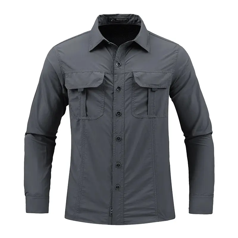 Men's Lightweight Quick-Drying Shirt Tactical Casual Military Long-Sleeved Cargo Shirt Breathable Sport Sunscreen Top T-Shirt